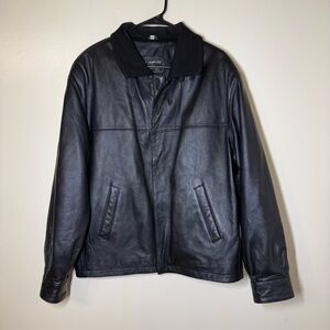 Via Vespucci Vintage Men's Black Leather Bomber Jacket